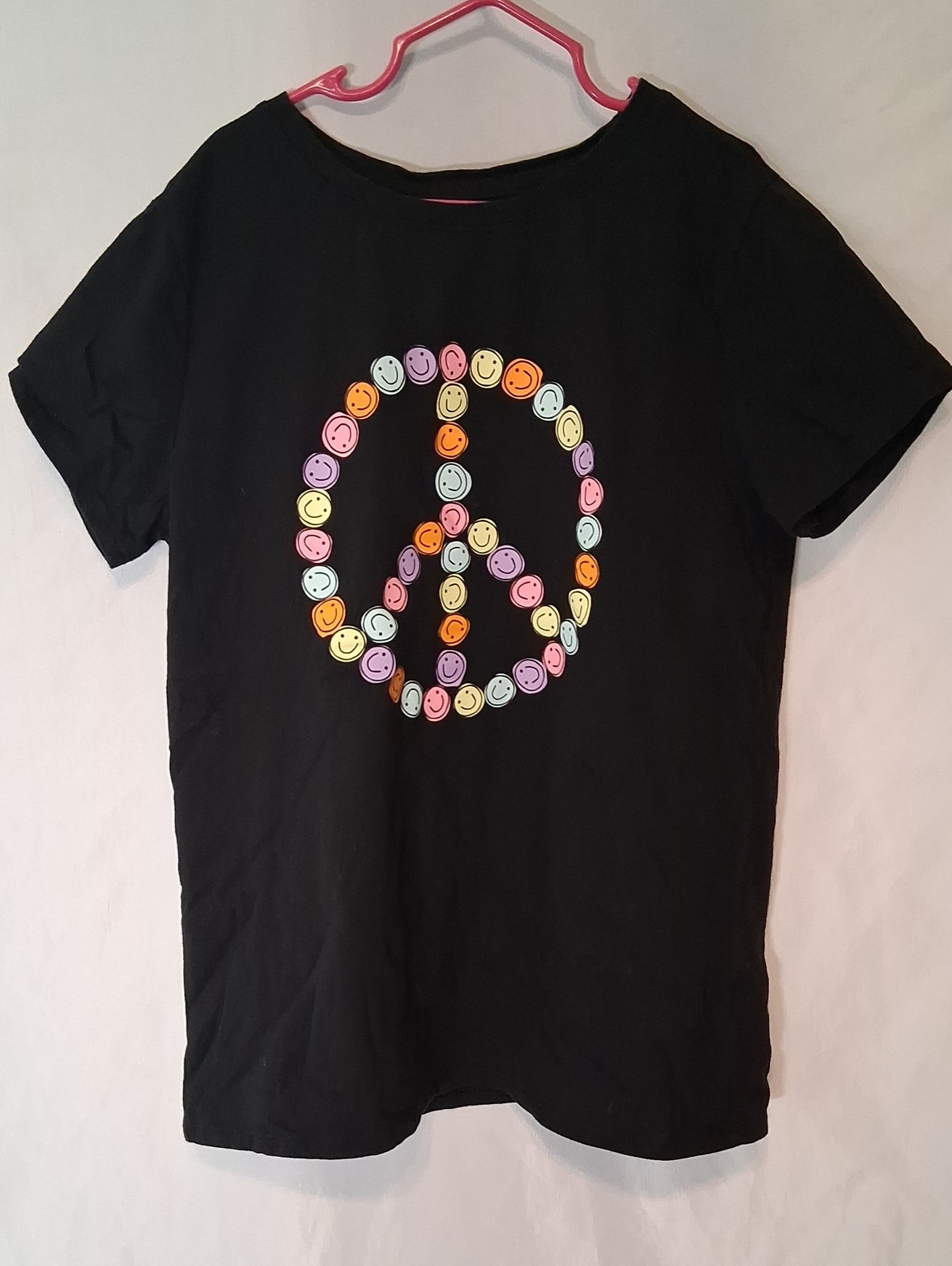 Cat & Jack Girls Black Smiley Face Peace Sign Graphic Tee Xl (14)